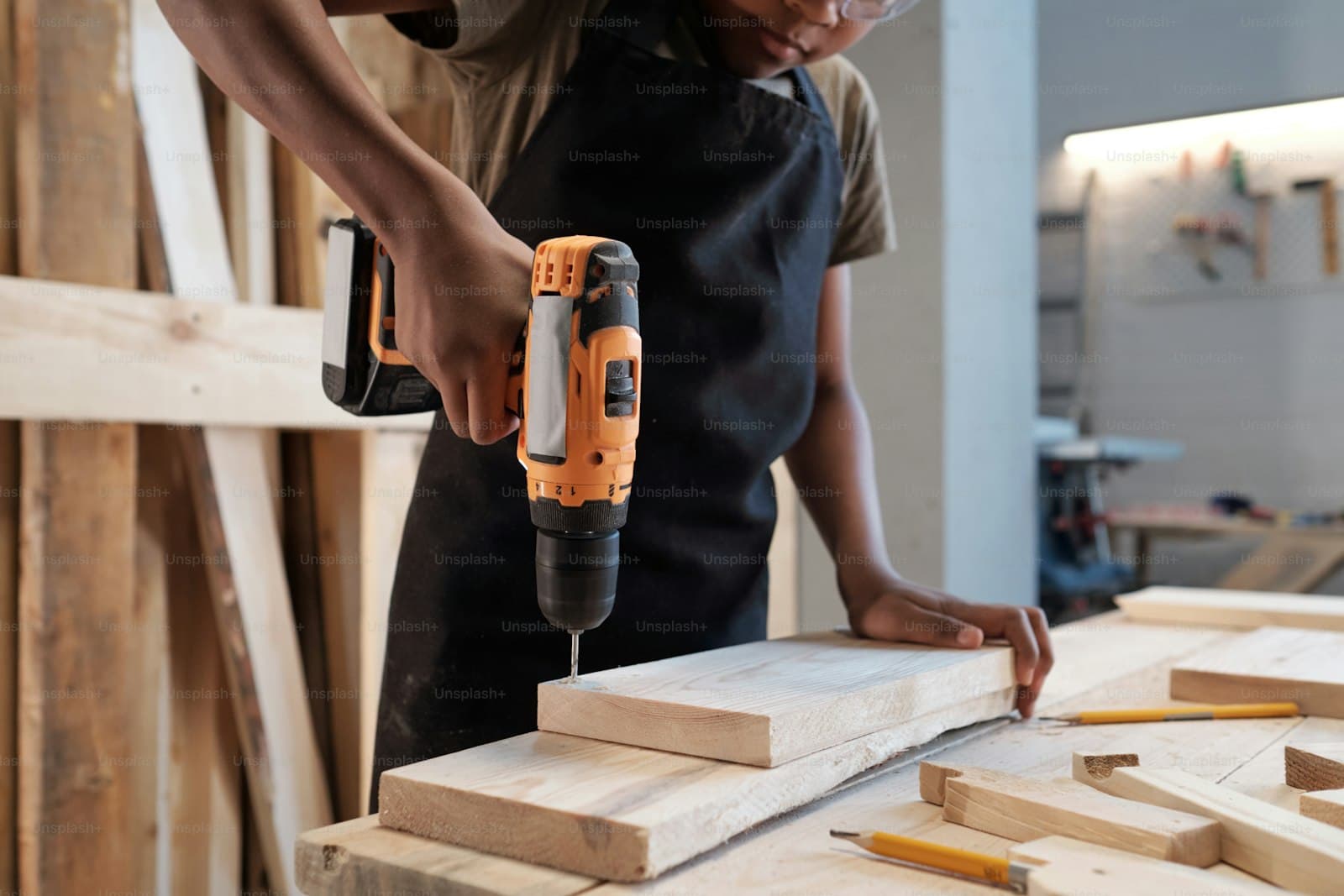 Close-up of precise power tool workmanship